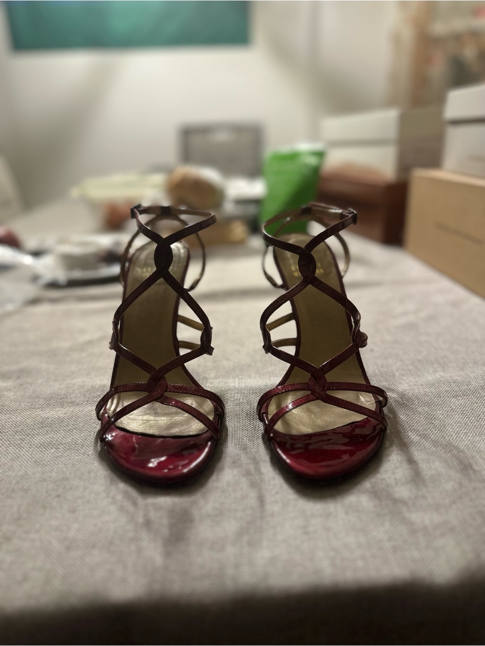 Stuart Weitzman Burgundy Patent Strappy High Heel Sandals